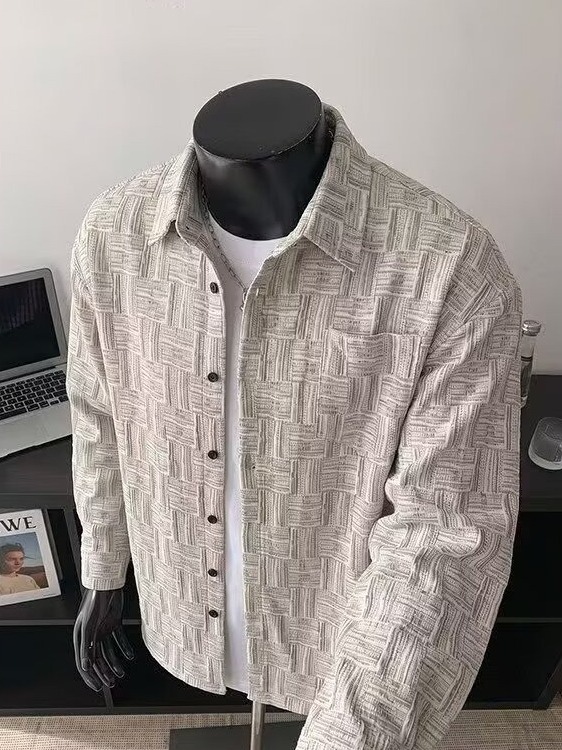 Corduroy Button Up Shirt Men - قميص كاجوال عصري بأكمام طويلة ونقشة