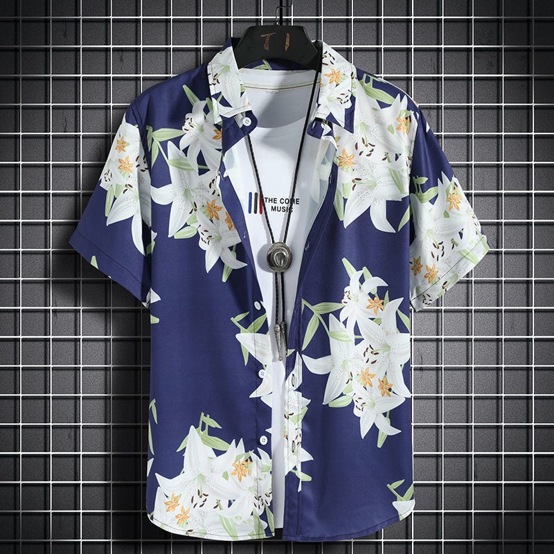 Vintage Hawaiian Floral Shirt - قمصان شاطئ هاواي قمصان رجالية غير