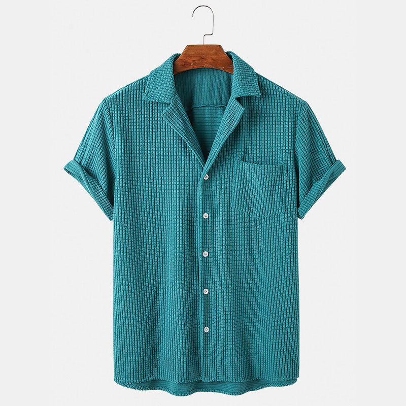 Corduroy Button Up Shirt Men - ملابس الصيف الرجالية الفاخرة سروال قصير