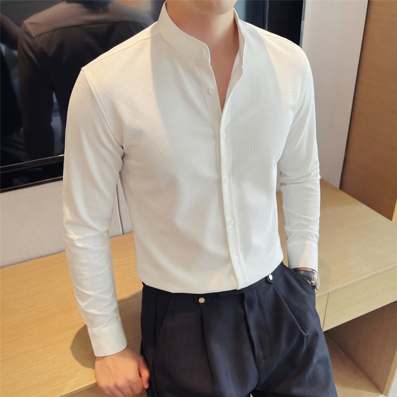 قميص رجالي بأكمام طويلة وياقة  - مراجعة Mandarin Collar Formal Shirt Slim Fit وسعره