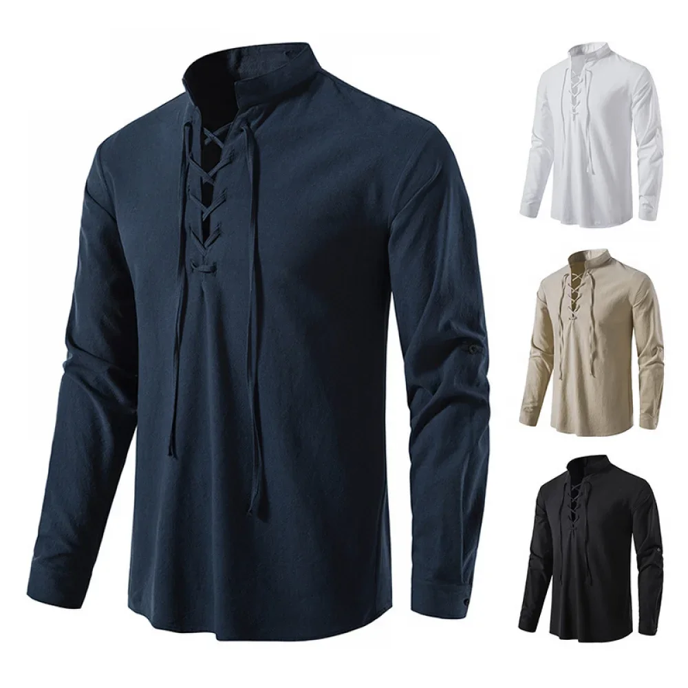 خمر تأثيري القرون الوسطى رجل ا - مراجعة Medieval Gothic Lace Up Pirate Shirt وسعره