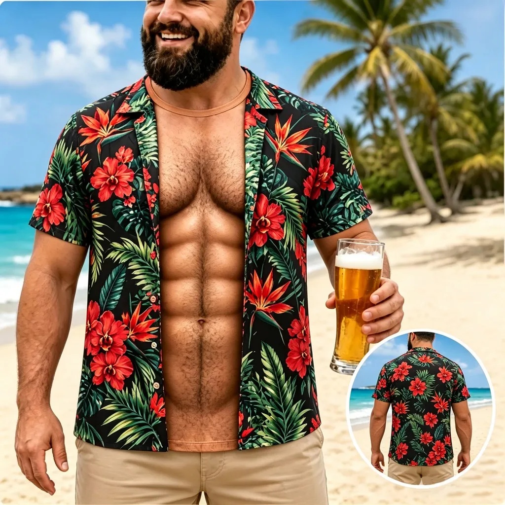 قميص هاواي جديد للرجال بأكمام  - مراجعة Vintage Hawaiian Floral Shirt وسعره