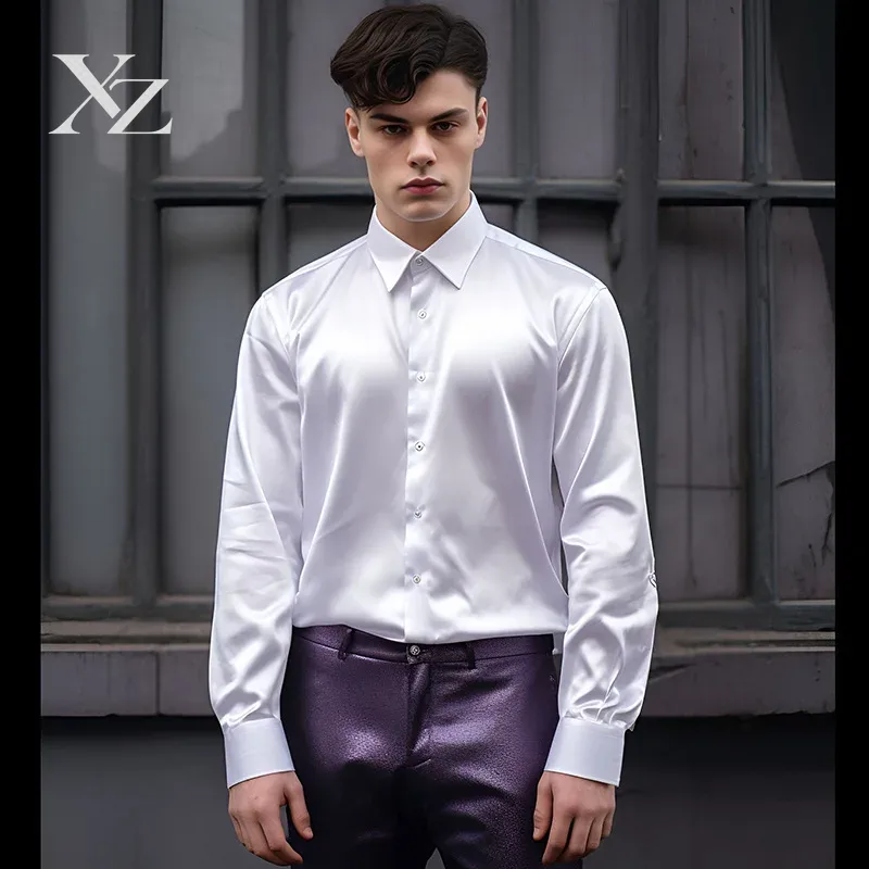 قميص رجالي طويل الأكمام من الس - مراجعة Mens Satin Silk Dress Shirt وسعره