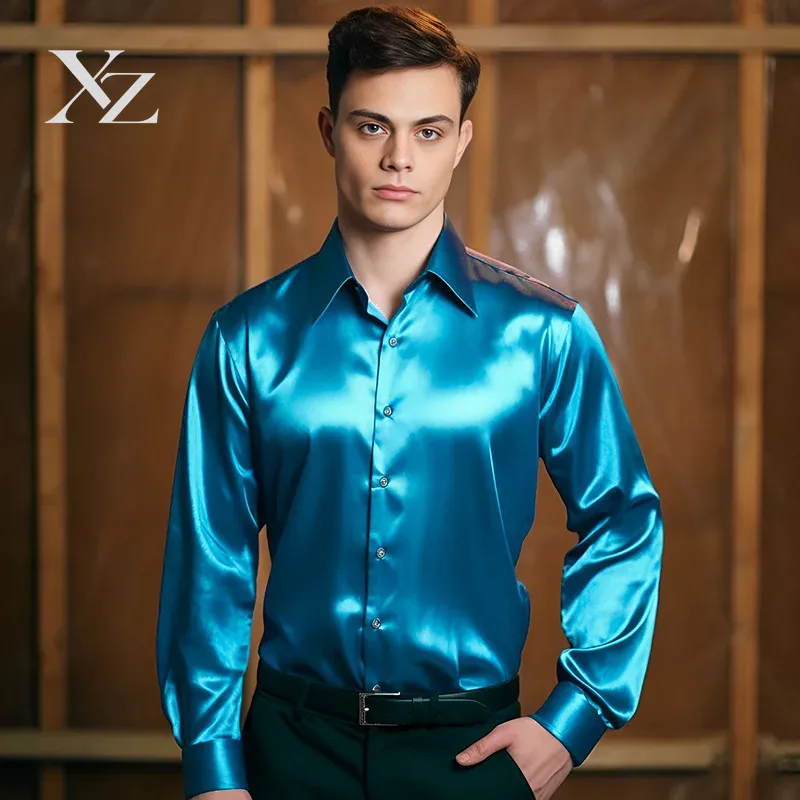 قميص رجالي طويل الأكمام من الس - مراجعة Mens Satin Silk Dress Shirt وسعره