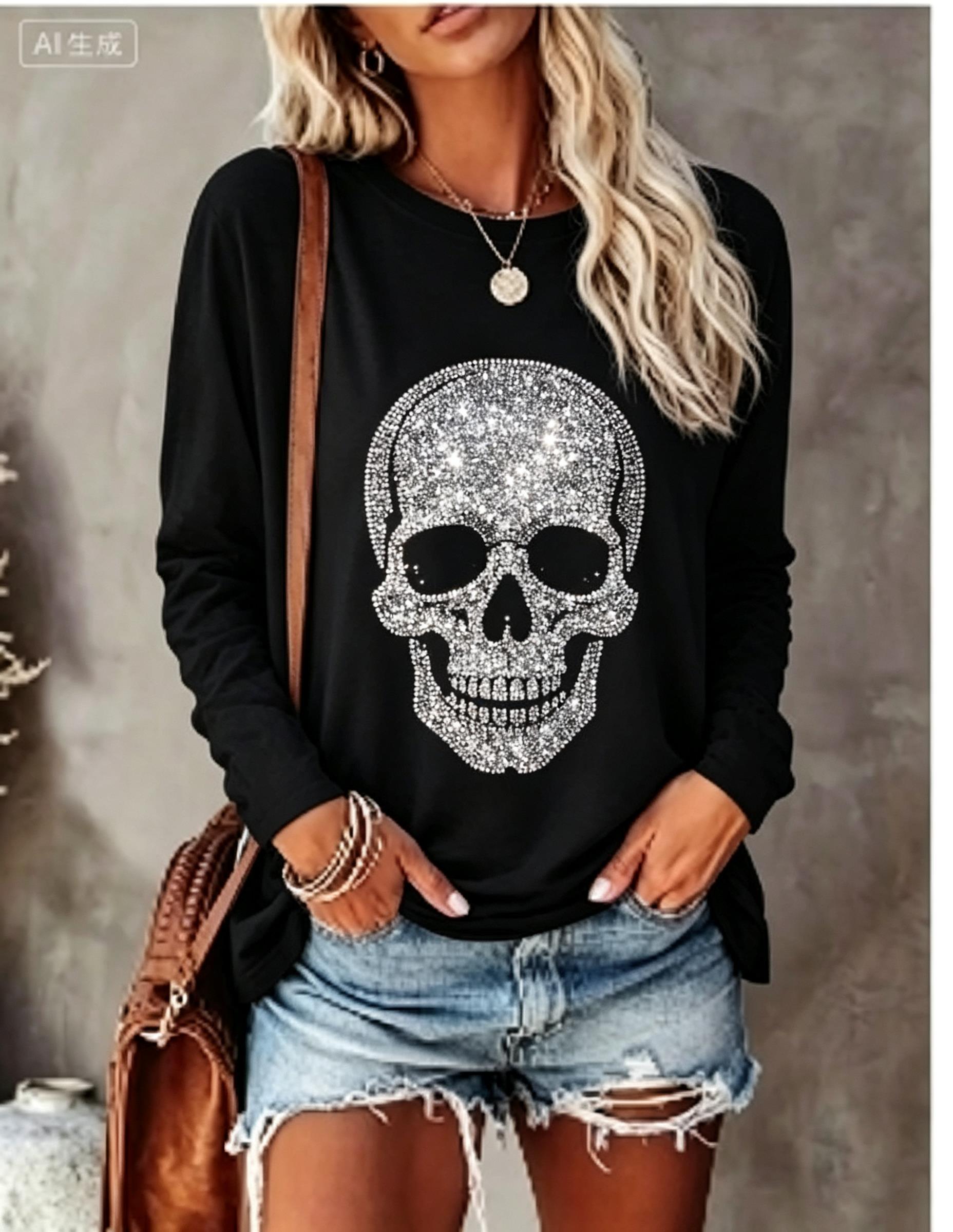 قميص نسائي بأكمام طويلة مزين ب - مراجعة T-Shirts وسعره