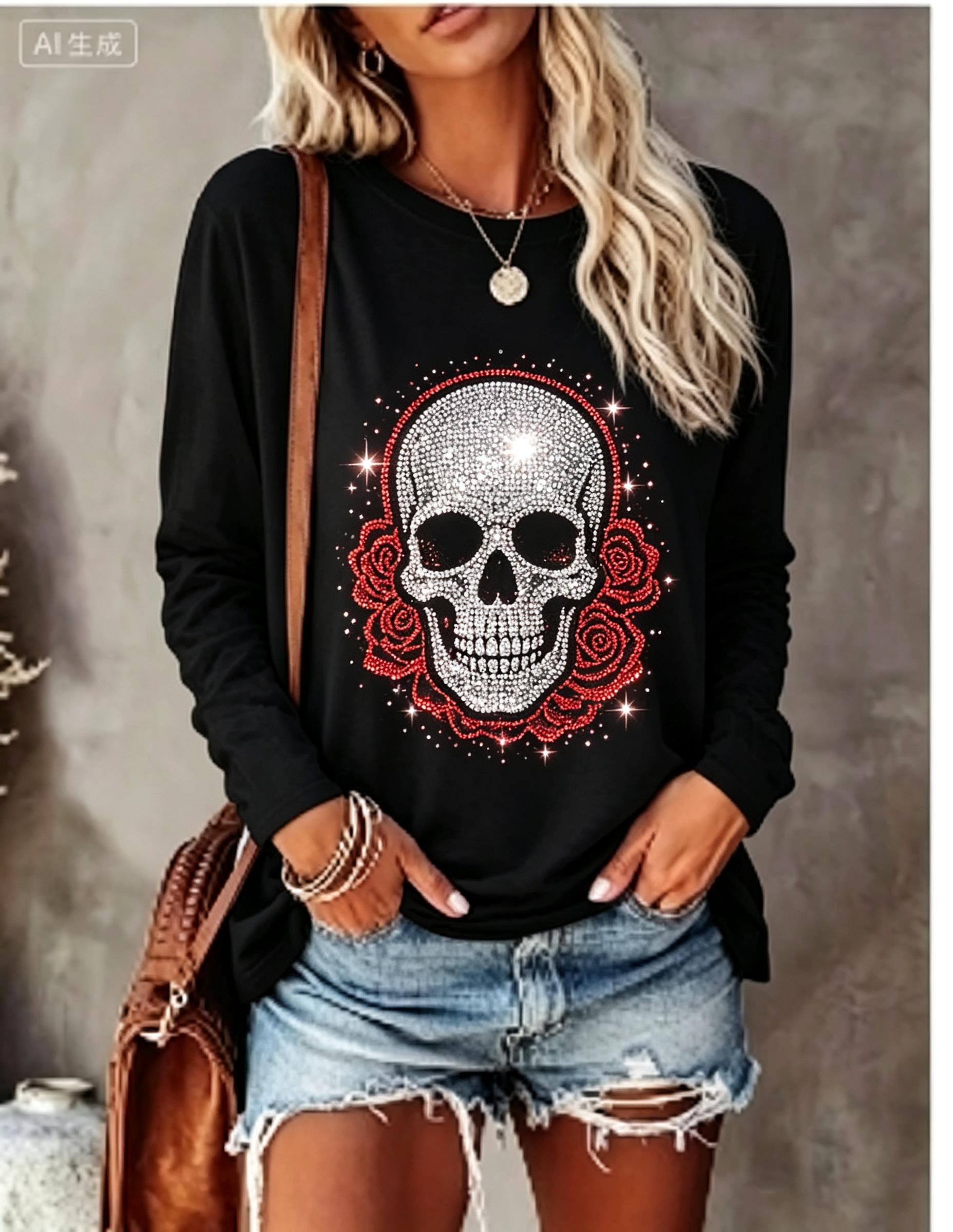 قميص نسائي بأكمام طويلة مزين ب - مراجعة T-Shirts وسعره