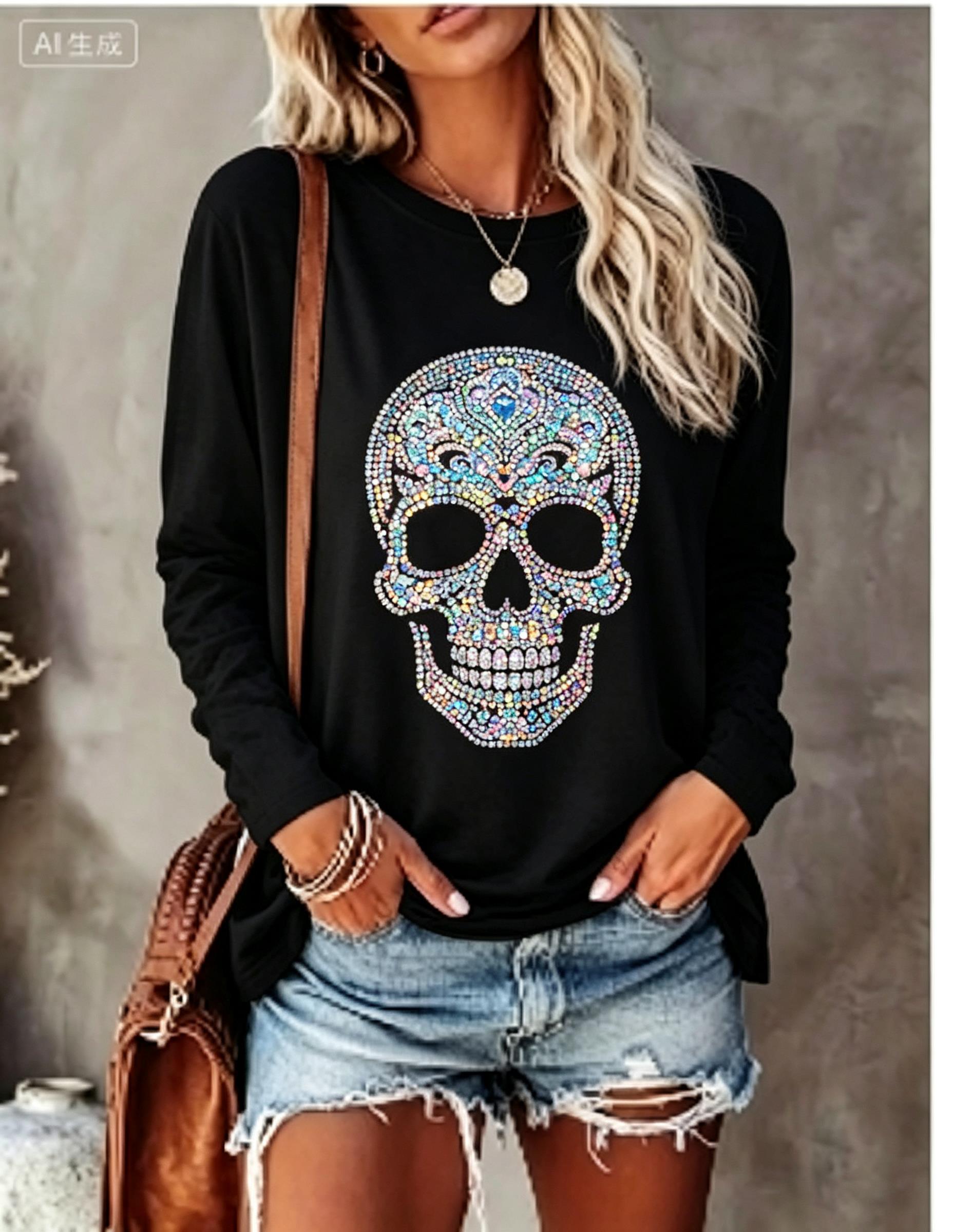 قميص نسائي بأكمام طويلة مزين ب - مراجعة T-Shirts وسعره