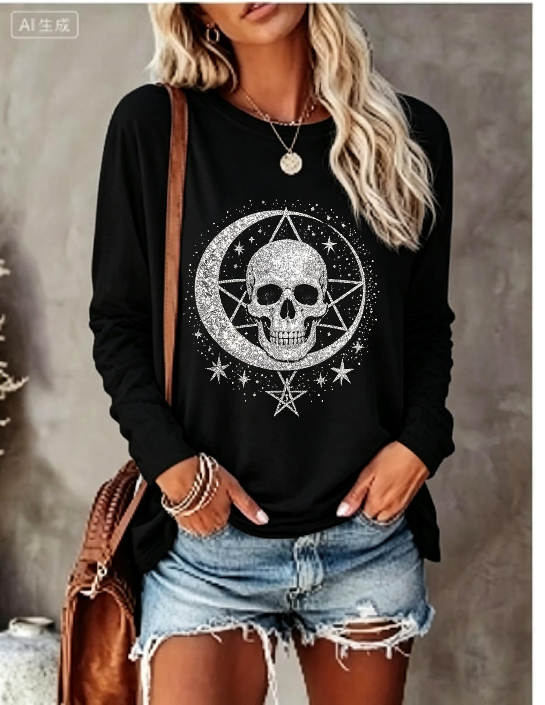 قميص نسائي بأكمام طويلة مزين ب - مراجعة T-Shirts وسعره