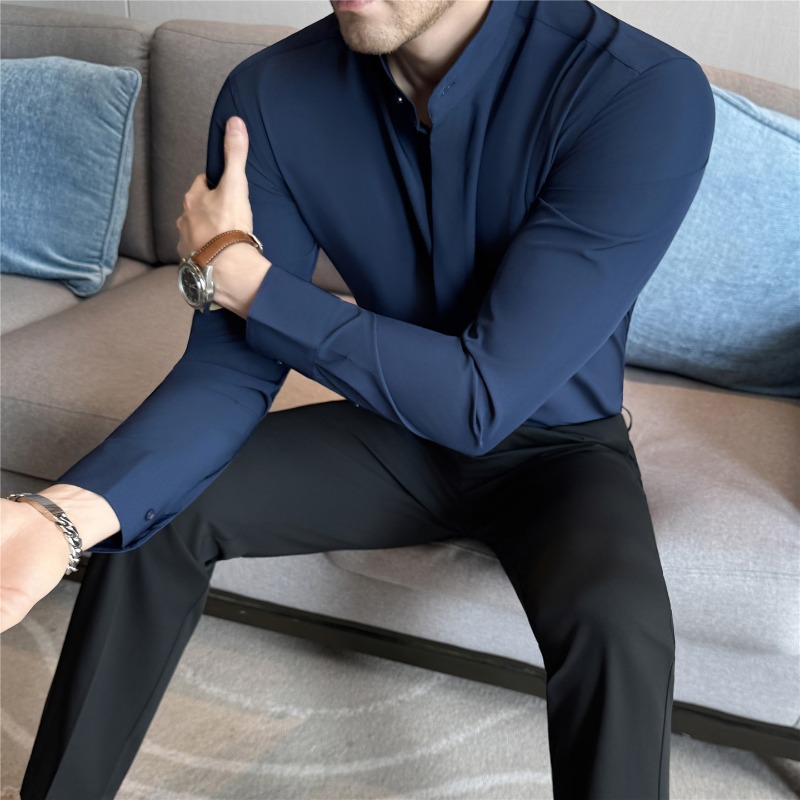 الرجال قمصان اللباس النمط البر - مراجعة Mandarin Collar Formal Shirt Slim Fit وسعره