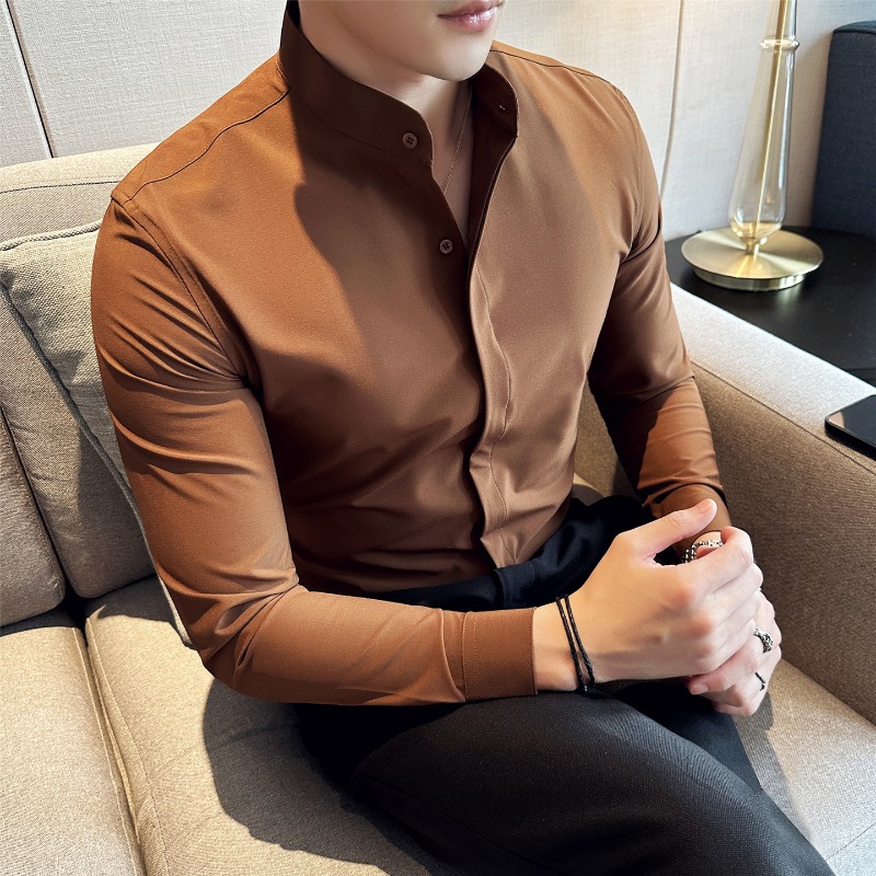 الرجال قمصان اللباس النمط البر - مراجعة Mandarin Collar Formal Shirt Slim Fit وسعره